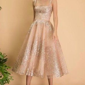 Bronx and Banco Mademoiselle Midi Dress in Gold